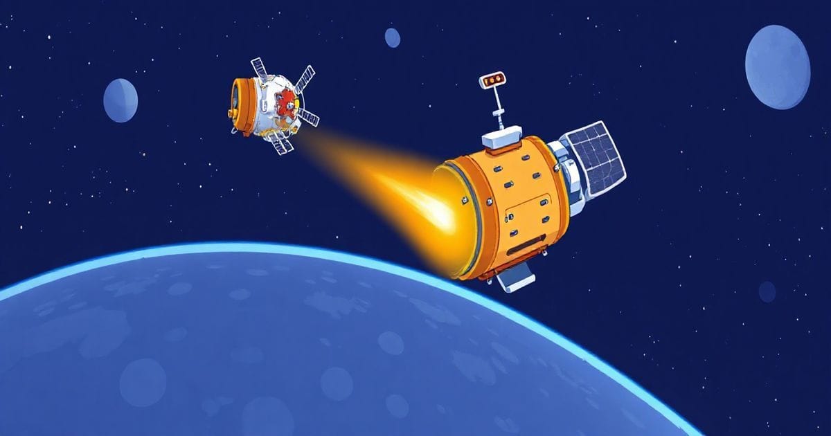 "ISRO SpaDeX Mission: Spacecrafts at 1.5 km, preparing for docking in low-Earth orbit."